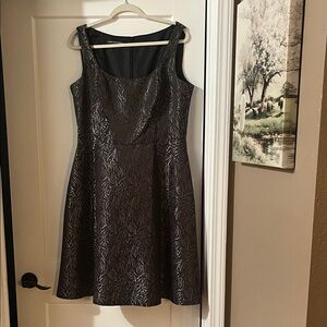 Jones Wear Black Metallic Textured Fit-and-Flare Midi Dress